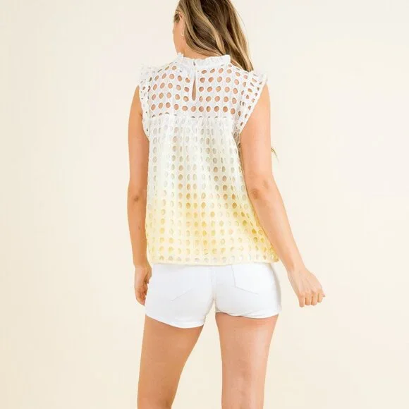 NWT THML Yellow Ombre Eyelet top - Picture 2 of 4